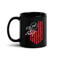 Black 1776 & Surf coffee mug with handle on the left, printed with the 1776 script logo and 13-star Betsy Ross flag design – America's 250th Anniversary Collection by 17th & Surf