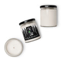 "Fruit Of The Manchineel Tree" 9oz scented soy candle group product view showing front, back, and open-lid angles with Grim Reaper holding green apple label and "17th & Surf" logo – "Beach Apple" Series by 17th & Surf