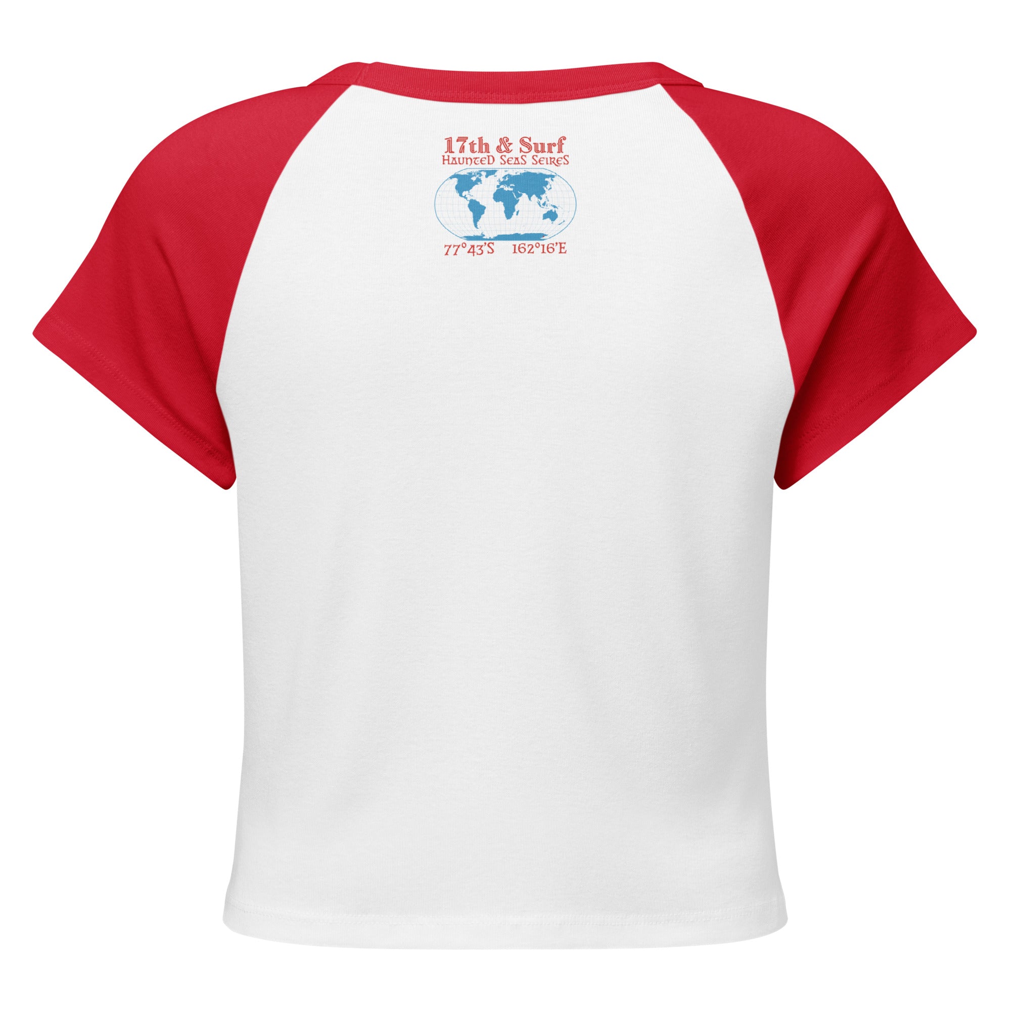 "Blood Falls" Antarctica Raglan boxy tee back view in white – Haunted Seas Series by 17th & Surf