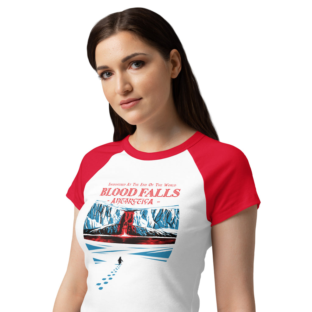 "Blood Falls" Antarctica Raglan boxy tee second front view in white – Haunted Seas Series by 17th & Surf