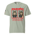"Identity Fraud" bay garment-dyed heavyweight tee, front flat lay, featuring catfish "WARNING" mugshot graphic with "Identity Fraud, Repeat Offender" police lineup – 17th & Surf