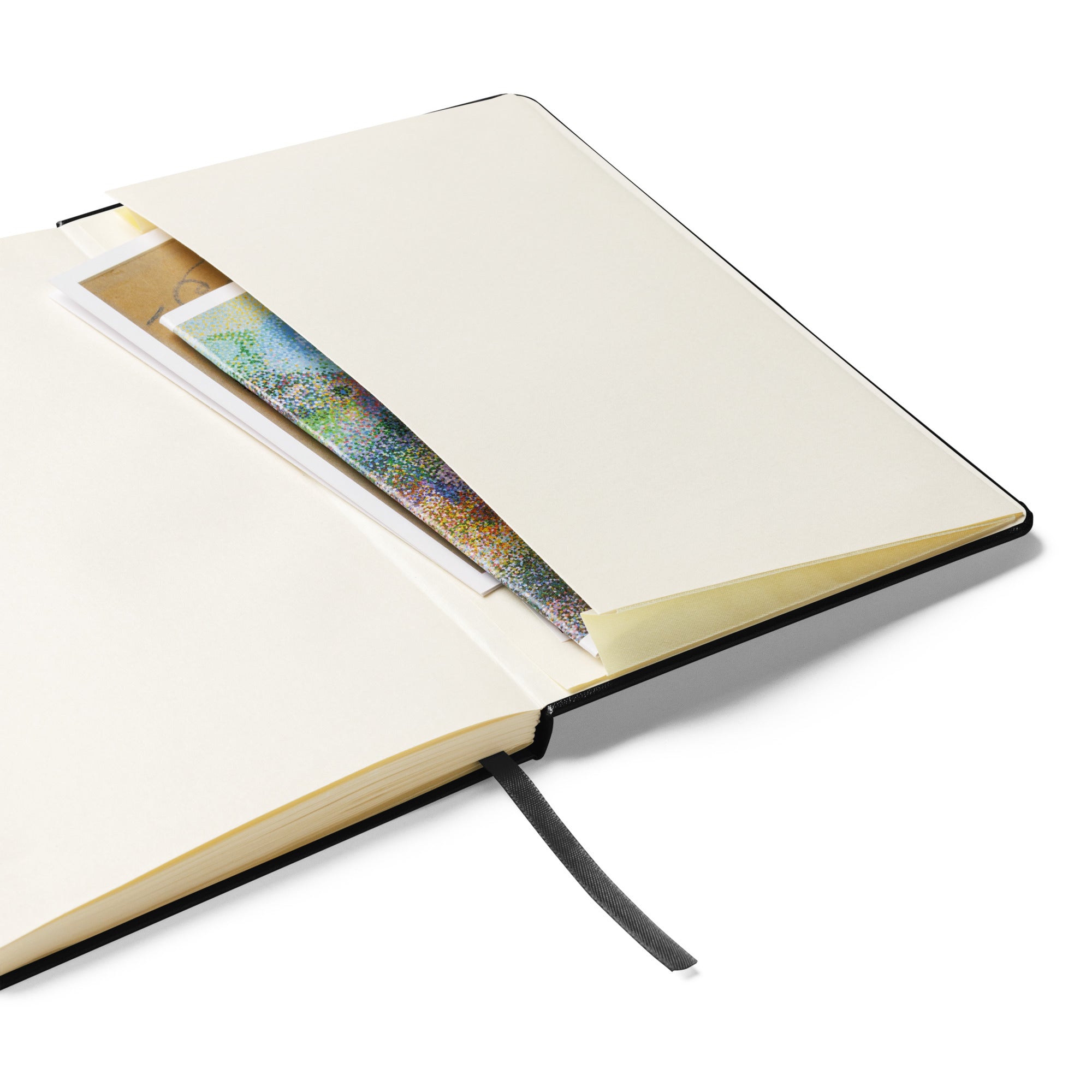 "Inked" hardcover notebook open pages with decorative bookmark detail – 17th & Surf
