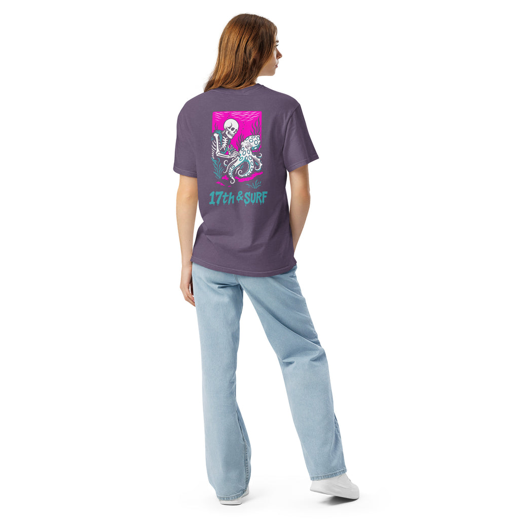 "Inked" garment-dyed heavyweight tee back view in grape – 17th & Surf