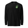 "Ocean Abduction" garment-dyed heavyweight long sleeve shirt, flat lay front, featuring small UFO and tractor beam "17TH & SURF" chest logo – 17th & Surf