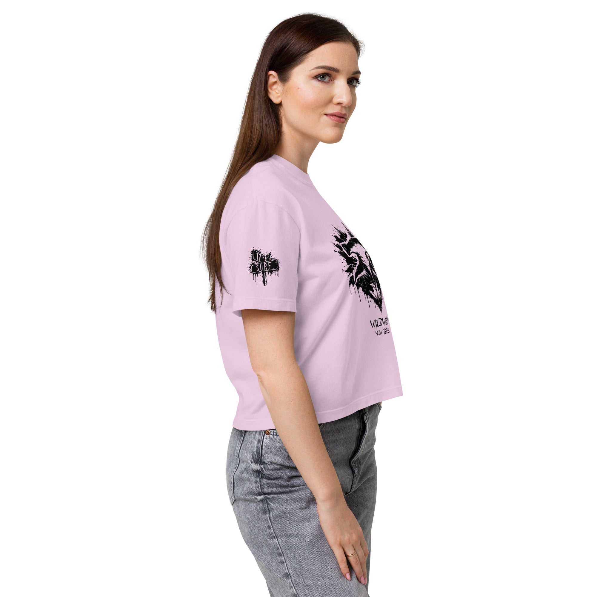 Rorschach Series Hammerhead women's heavyweight boxy tee second right angle in orchid showing small "17th & Surf" sleeve logo – 17th & Surf