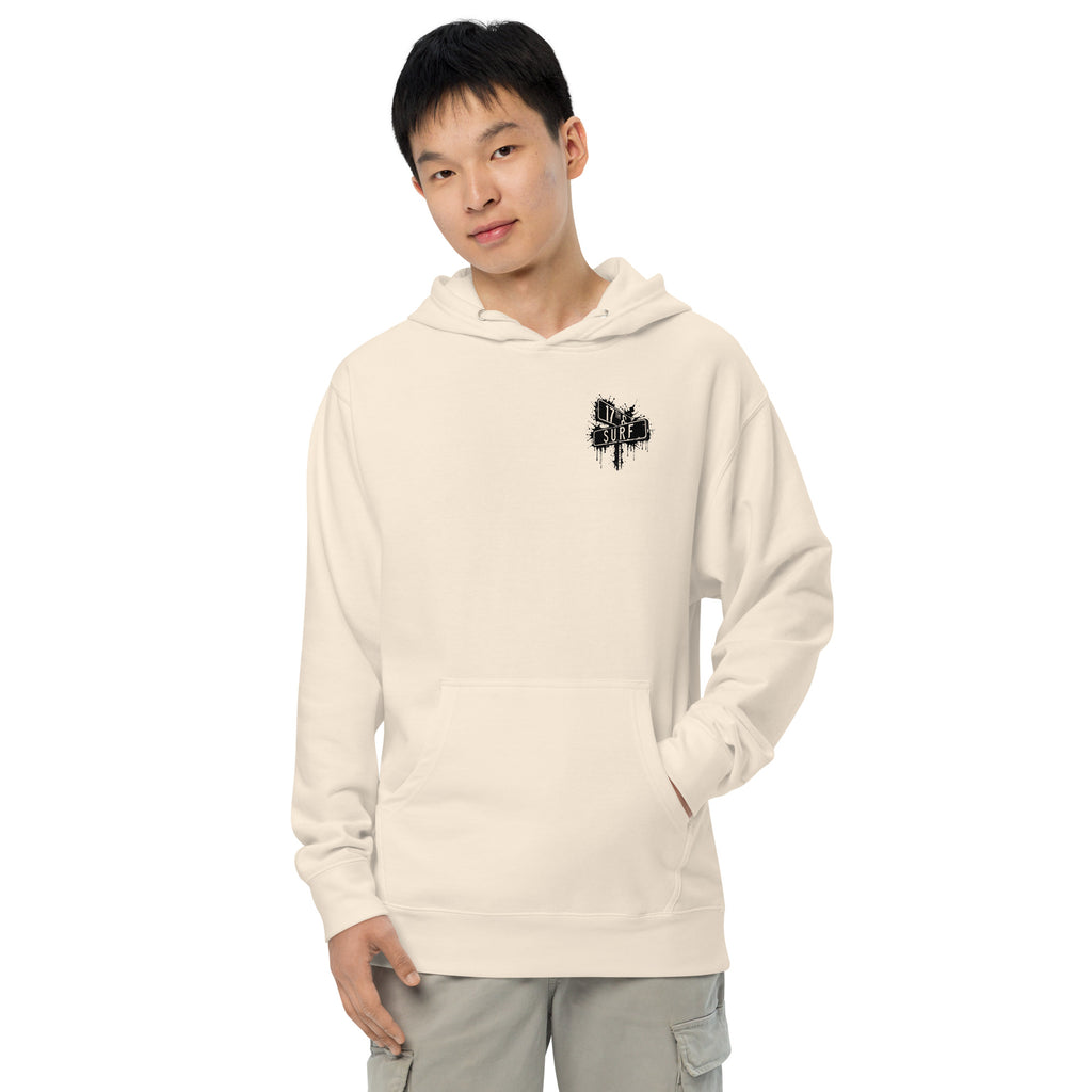 Rorschach Series Hammerhead garment-dyed heavyweight hoodie second front view in bone showing small "17th & Surf" street sign chest logo – 17th & Surf