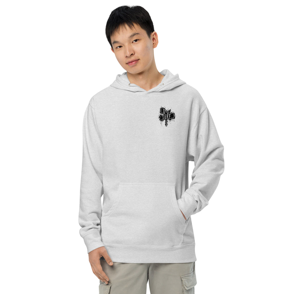 Rorschach Series Hammerhead garment-dyed heavyweight hoodie second front view in heather grey showing small "17th & Surf" street sign chest logo – 17th & Surf