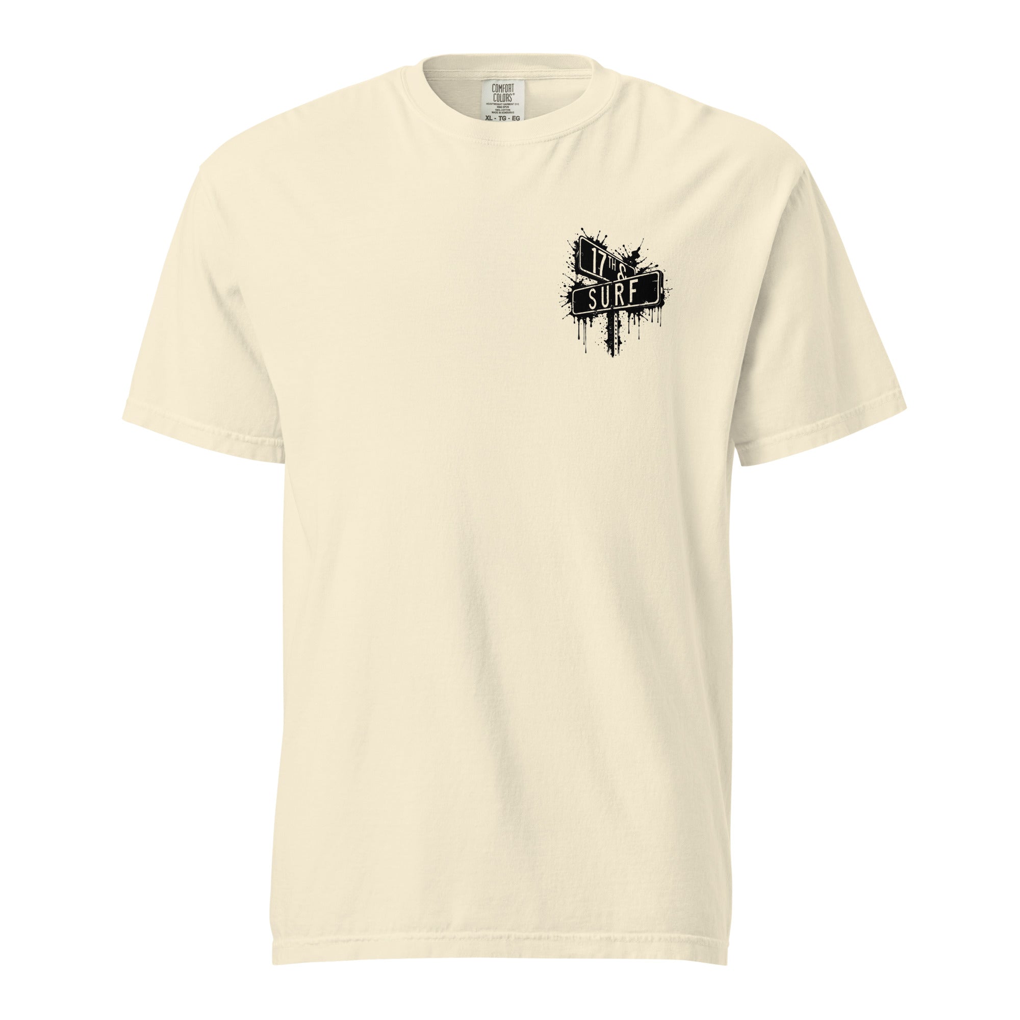 Rorschach Series Hammerhead garment-dyed heavyweight tee front view in ivory showing small "17th & Surf" street sign chest logo – 17th & Surf
