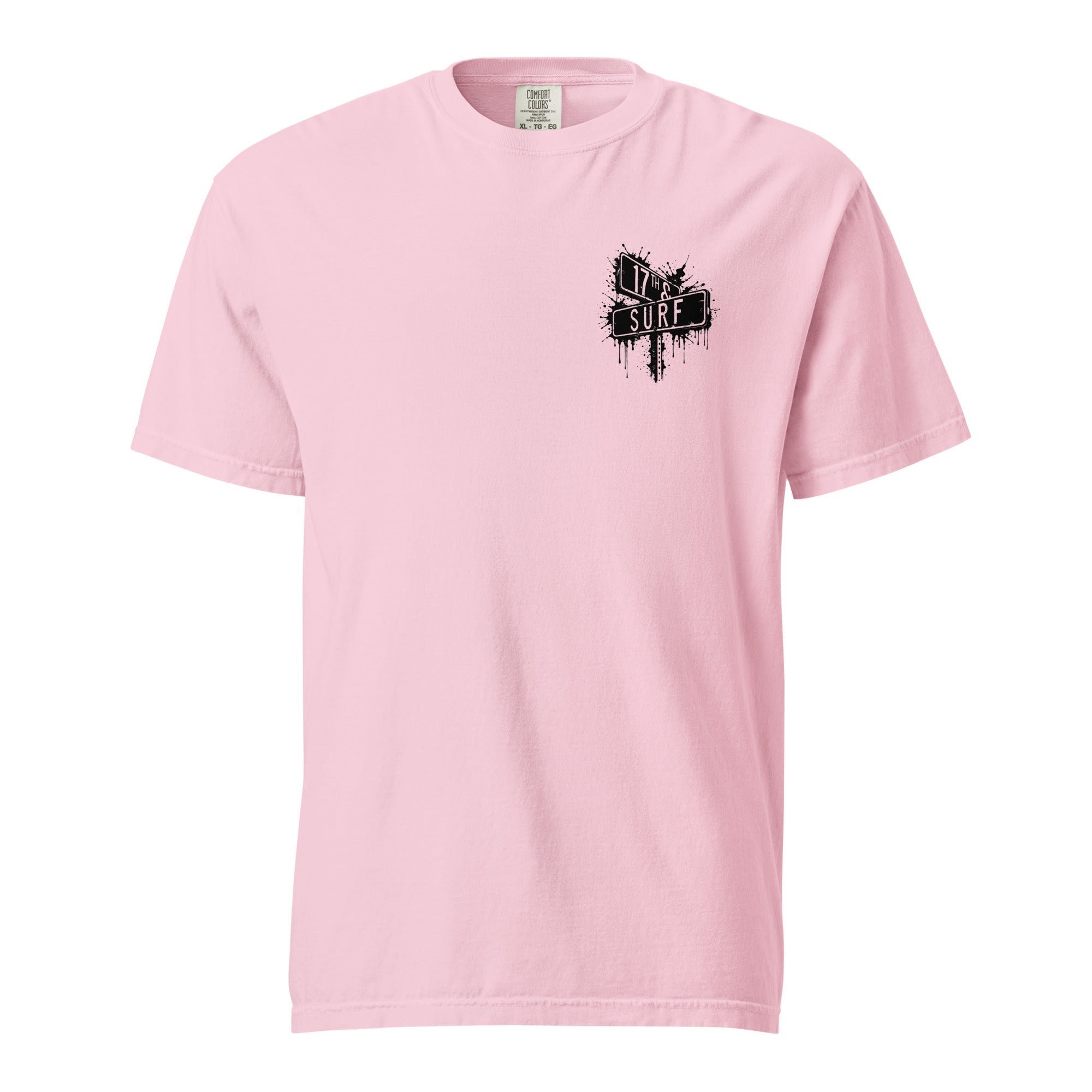 Rorschach Series Jellyfish unisex garment-dyed heavyweight t-shirt flat lay front view in blossom showing small "17th & Surf" street sign chest logo – 17th & Surf