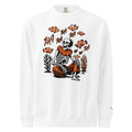 "I Started A Joke" heavyweight crewneck sweatshirt front view in white featuring skeleton clown surrounded by laughing clownfish with "HA HA" text graphic and small clownfish-playing-drums sleeve logo – 17th & Surf