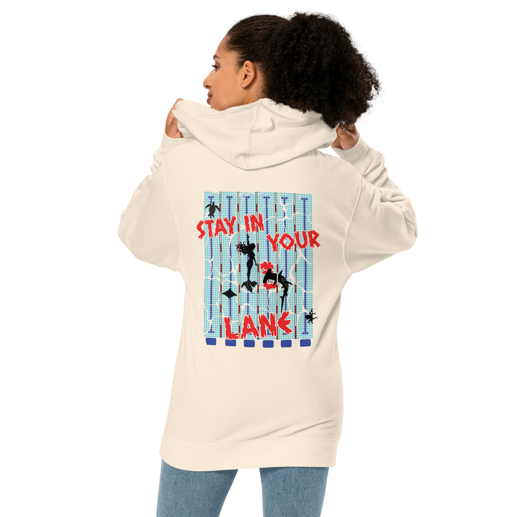 "Stay In Your Lane" Bone unisex midweight hoodie, back view – "Stay In Your Lane" Series by 17th & Surf