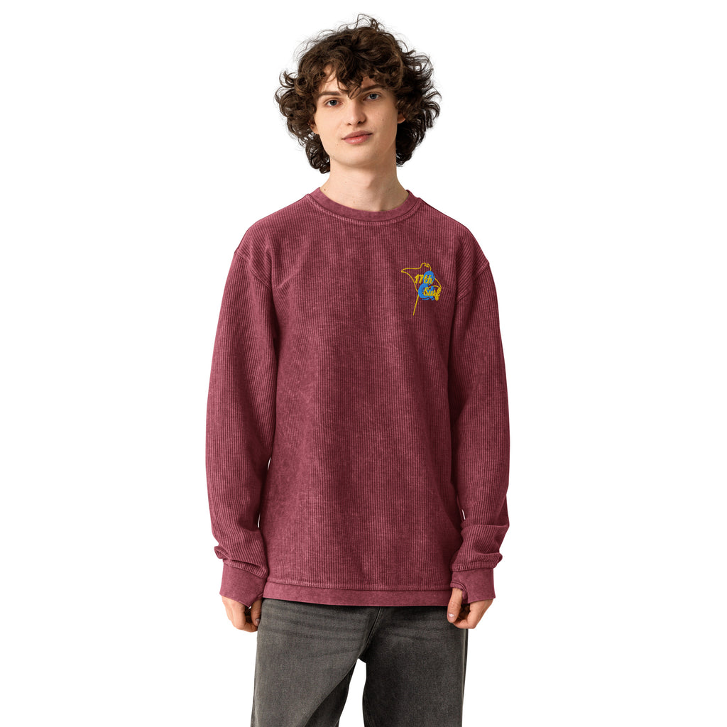 "17th & Surf Stingray" maroon comfy cord sweatshirt, second front view, embroidered with the classic 17th & Surf stingray logo – 17th & Surf