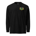 "Take Time To Decompress" black heavyweight long sleeve shirt, front flat lay, featuring a small gold and teal "17th & Surf" hourglass logo on the left chest – 17th & Surf