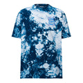 "Tentacles" oversized tie-dye tee front flat lay in navy and white showing embroidered skeleton-and-tentacle "17th & Surf" chest logo – 17th & Surf